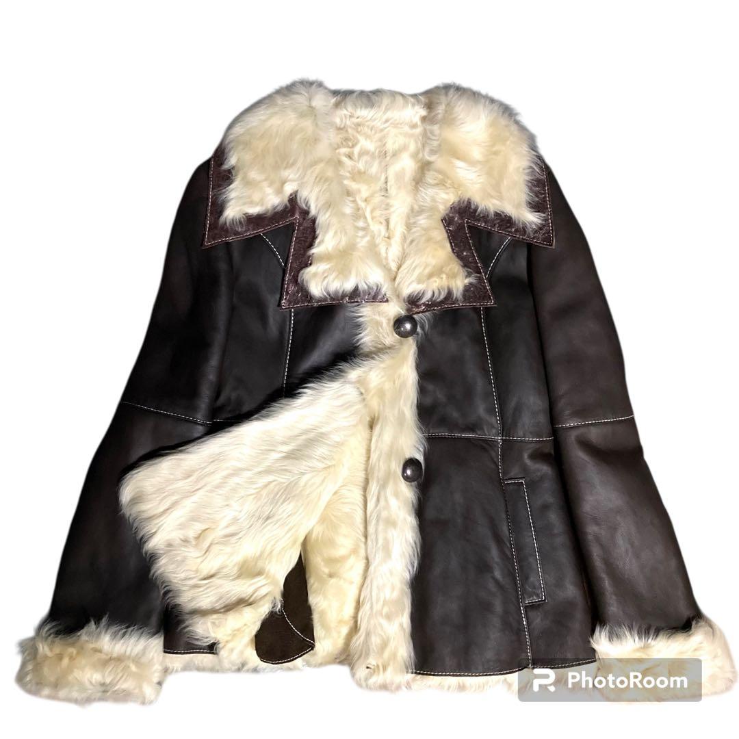 【希少】レザージャケット 羊革 フォックスファー ブラウン 北川 東京 11号