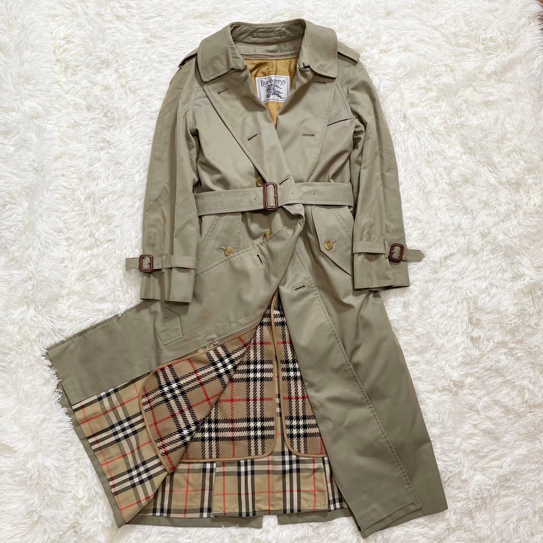 白タグ　バーバリー　トレンチコート　玉虫　マキシ丈　ライナー　ベルト完備　M相当