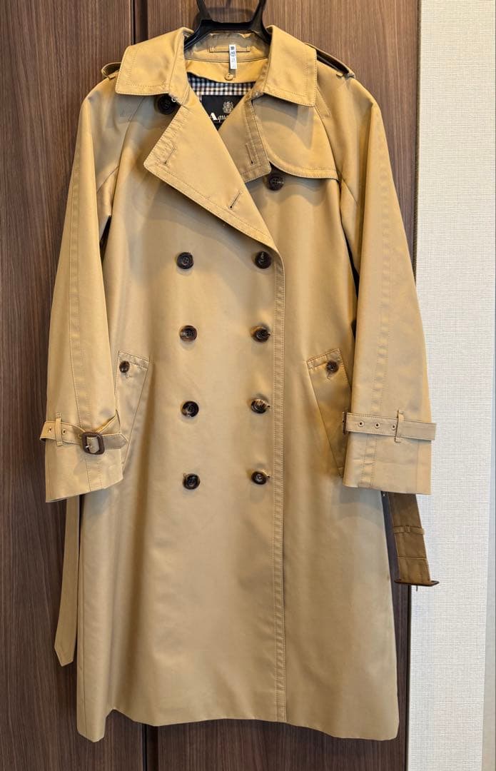 【美品】アクアスキュータム　トレンチコート　青ライナー　ベージュ　チェック　6