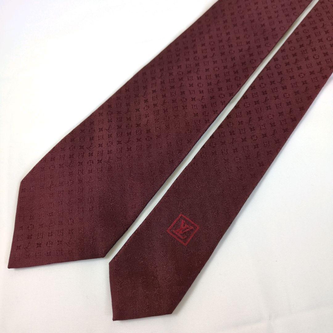 【美品】ルイヴィトン ネクタイ ボルドー モノグラム ジャガード【イタリア製】