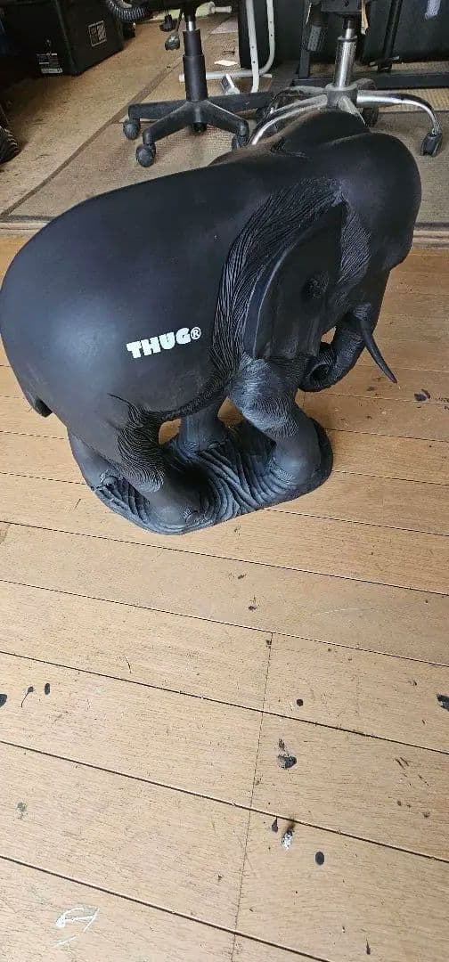 アジアン雑貨　木彫り　 象　置物　つや消し　ブラック　ストリート系