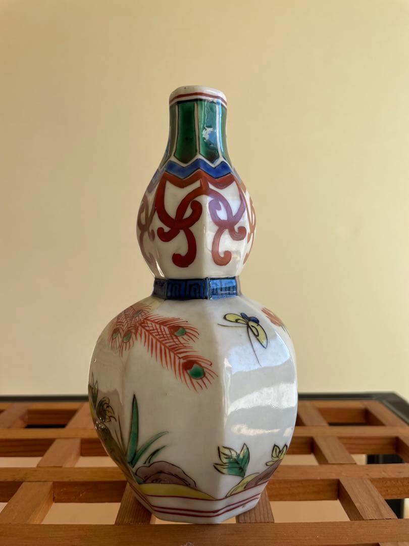 九谷焼角福花瓶　骨董品