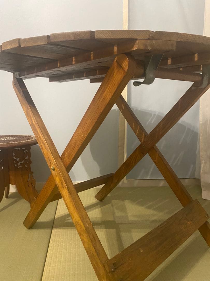 木製円形折りたたみテーブル