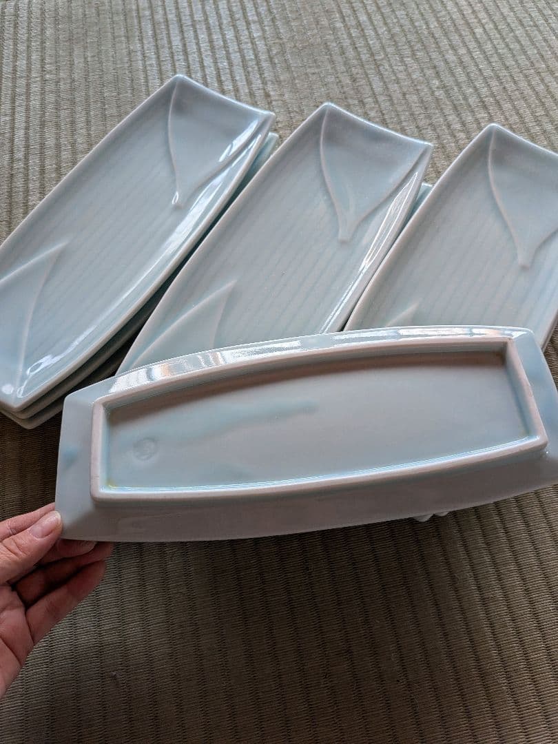 スガ20/笹の葉モチーフ上品な長皿10枚セット(+在庫あり要相談)ブルー系