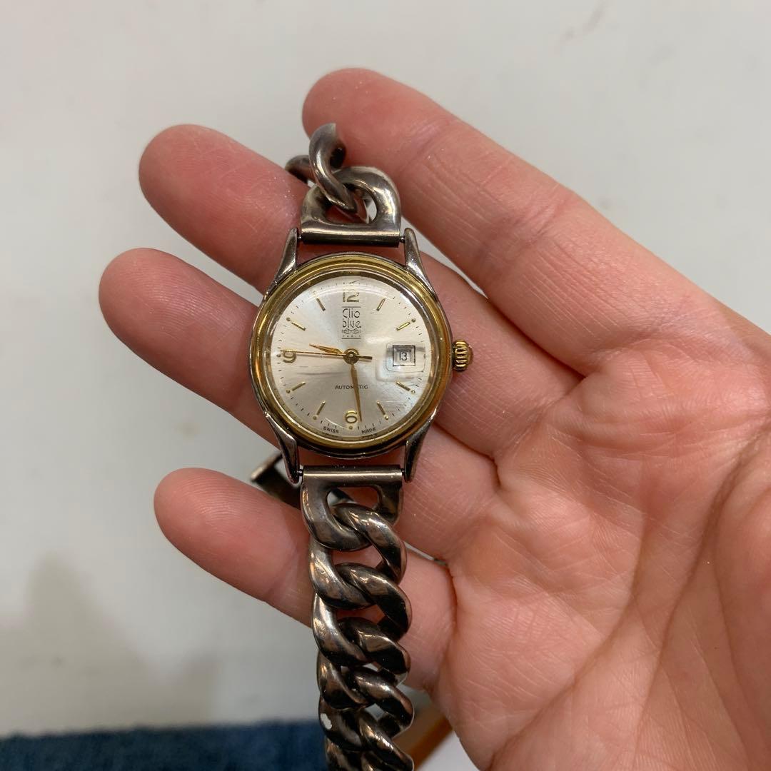 【希少】Clio blue クリオブルー 自動巻き シルバー925 時計 裏スケ