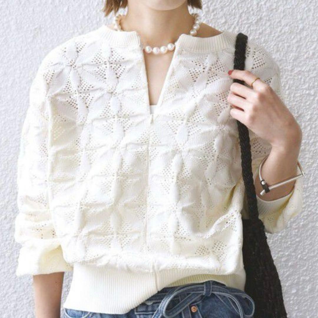 2WAY フラワー ジャカード ハーフ ジップ プルオーバー