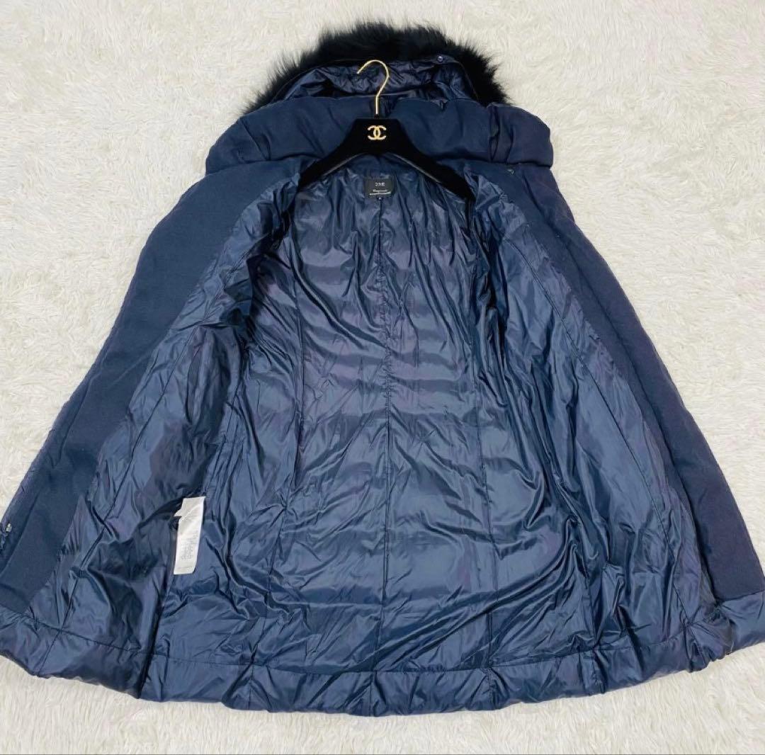 美品✨23区　ロングダウンコート　ネイビー　3way Aライン　ラクーンファー