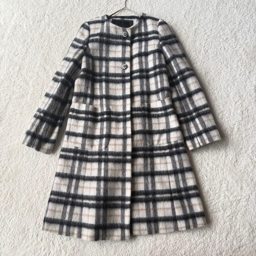 トゥービーシック マンテコ アルパカ混 チェック柄 シャギーコート L 未使用級
