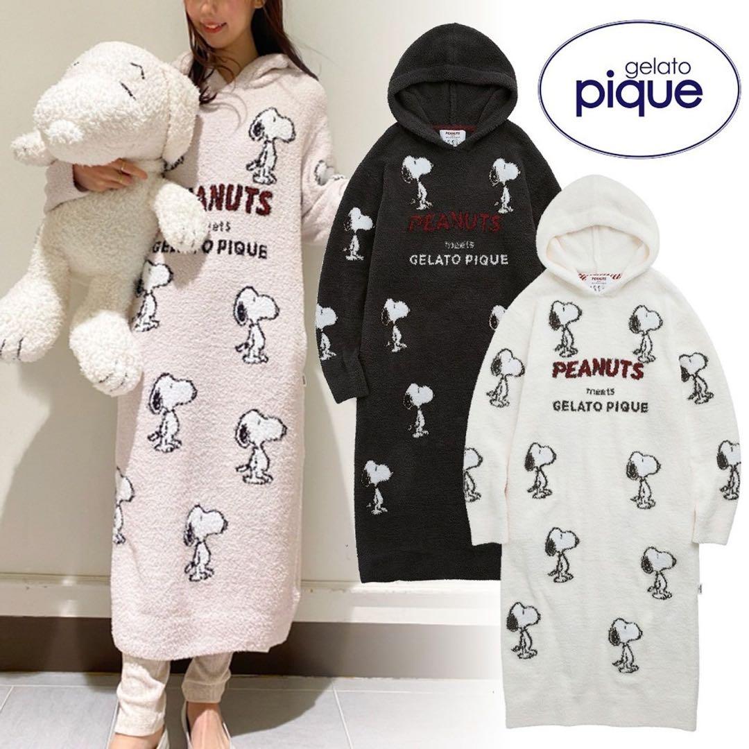 ジェラートピケ スヌーピー総柄 ジャガードワンピース 白