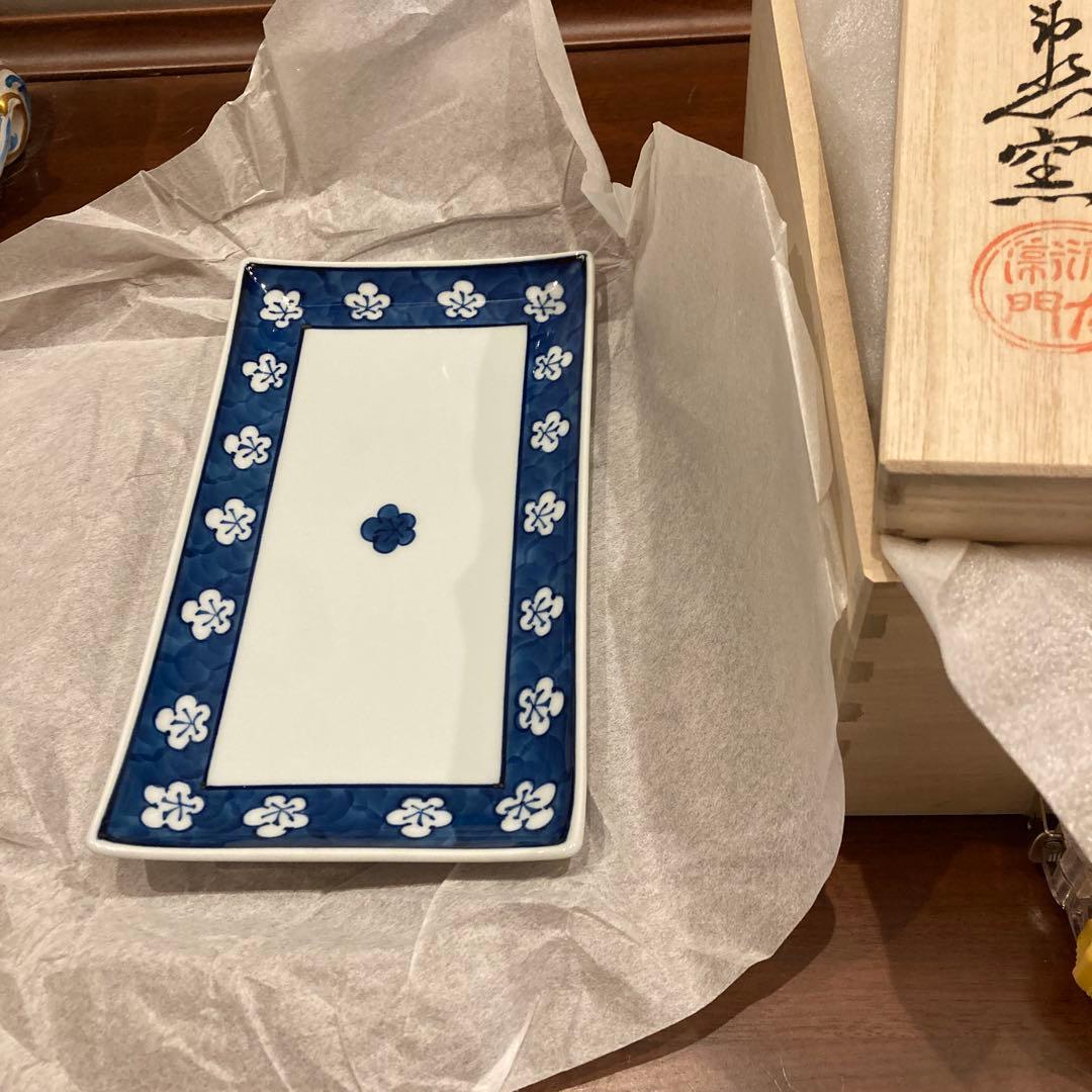 源右衛門窯 古染風梅紋　長角皿５枚