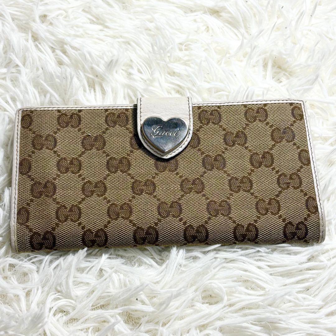美品✨GUCCI GGキャンバス ラブリーハート 長財布 ホワイト　白　折り財布