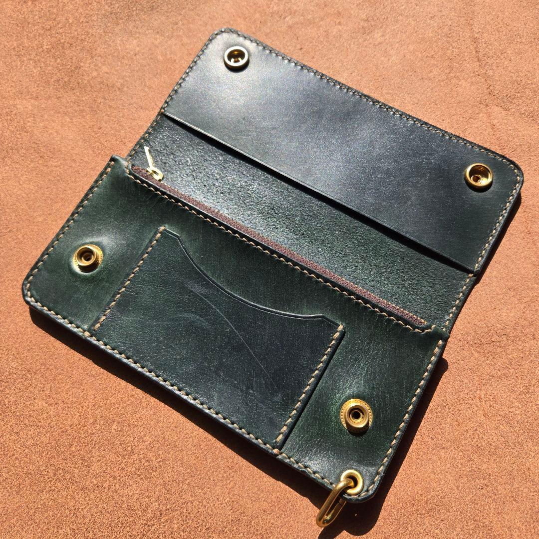 131ロング　トラッカーウォレット イタリアンレザーTEXAS【グリーン】