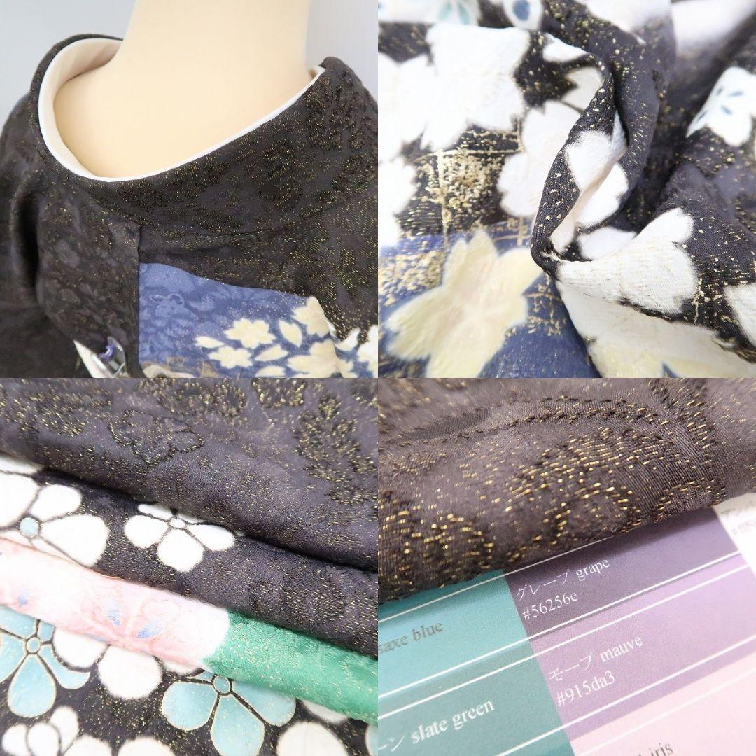 ｍ1972＊美品 正絹 金通し 金駒刺繍 桜 手縫い仕立て 振袖・襦袢2点セット