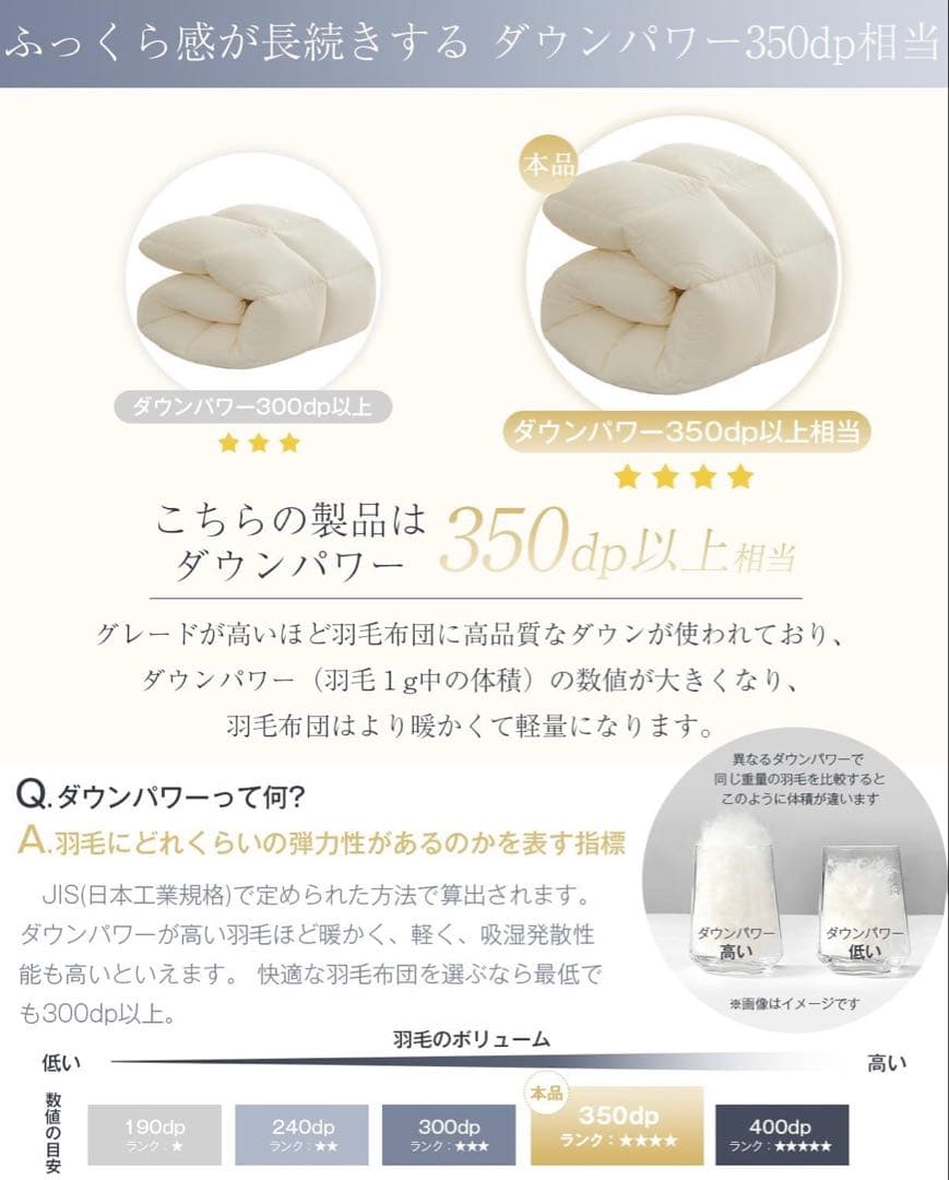 Softime 掛け布団 人工羽毛布団 ダブル ダックダウン90%相当 ベージュ
