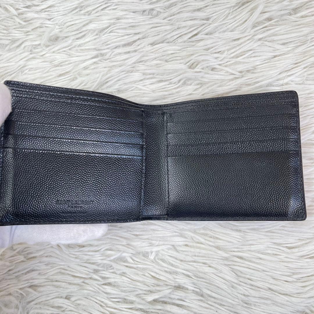 激レア✨️サンローラン 二つ折り財布 キャビア ドルマーク レザー ブラック
