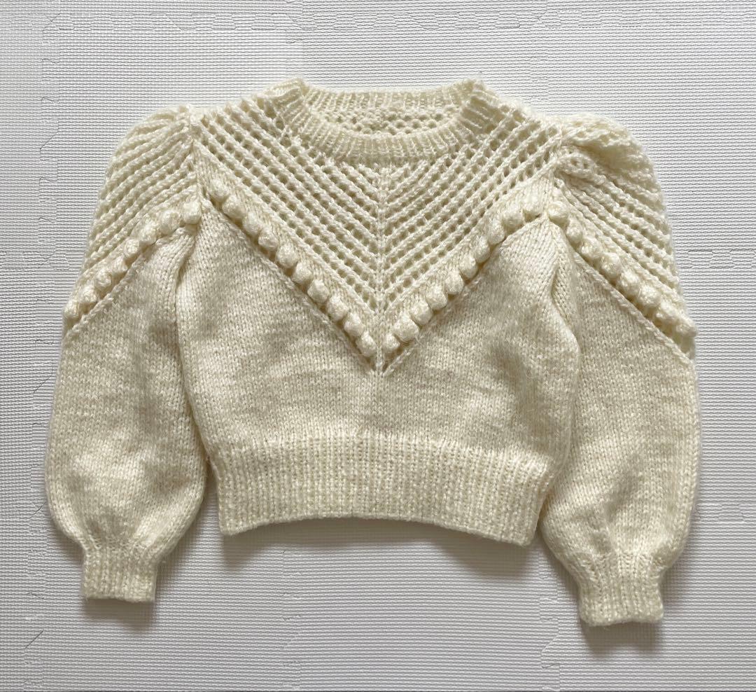 vintage アイボリー ボリュームスリーブ ニット