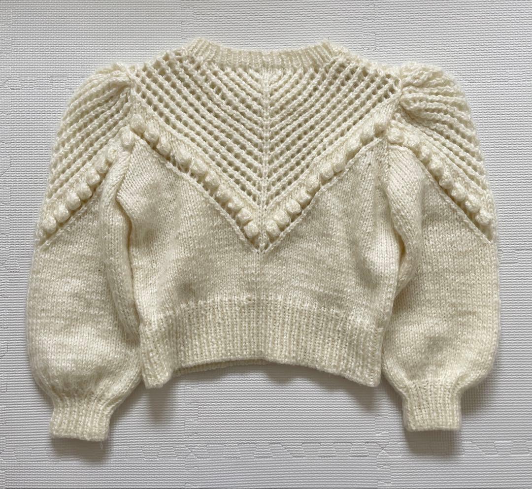 vintage アイボリー ボリュームスリーブ ニット