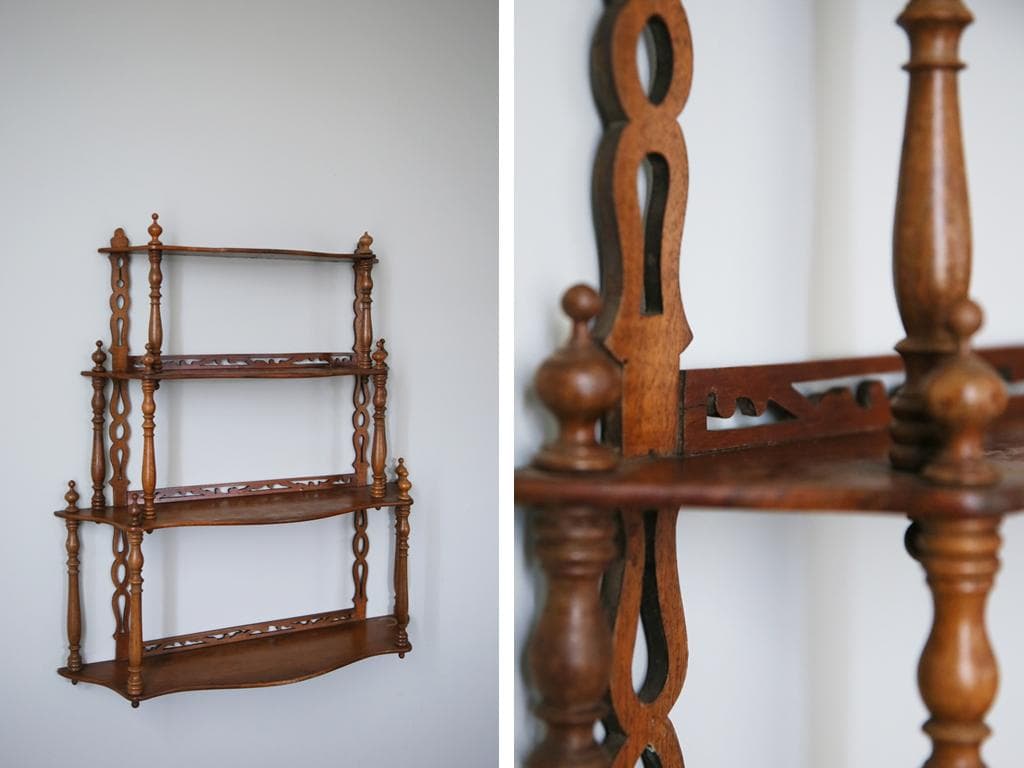 フランスアンティーク木製ウォールシェルフ/壁掛けラック/飾り棚(90-213)