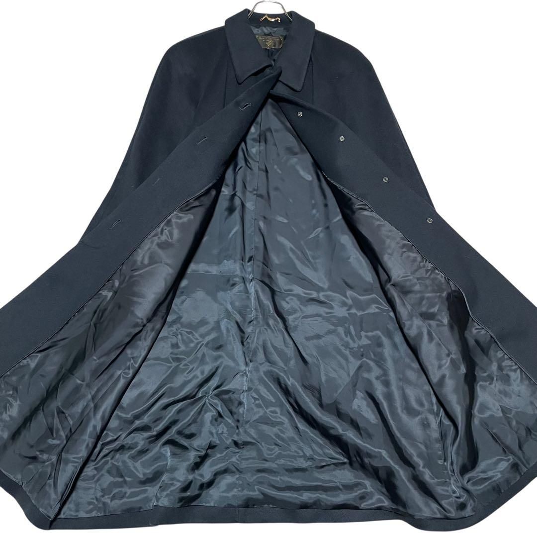 【カシミヤ100%×極美品】マキシ丈比翼ロングコート 日本製 青緑 XL