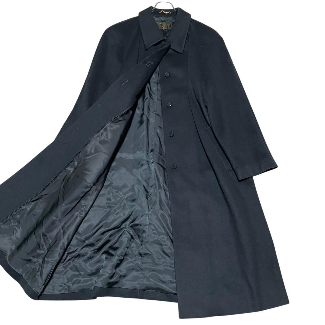 【カシミヤ100%×極美品】マキシ丈比翼ロングコート 日本製 青緑 XL