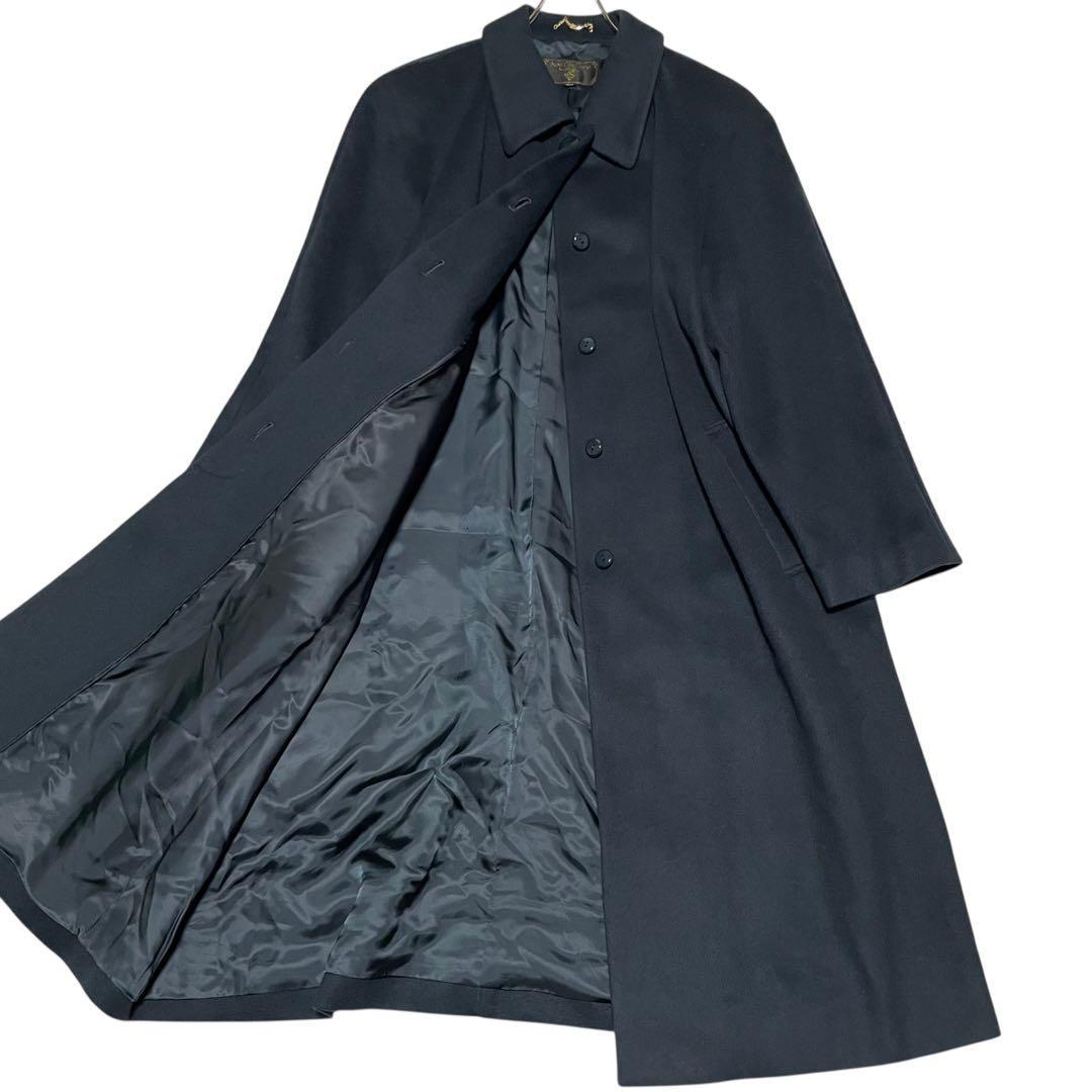 【カシミヤ100%×極美品】マキシ丈比翼ロングコート 日本製 青緑 XL