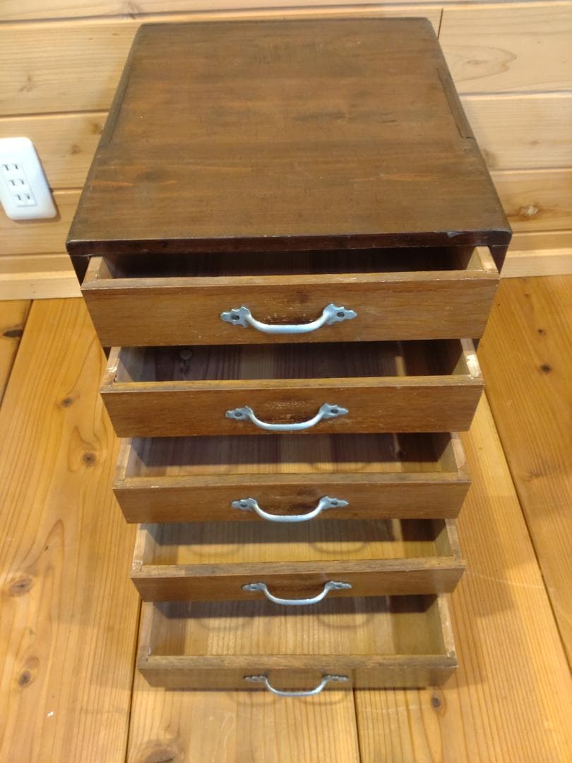 昭和レトロ３点セット　スツール　5段小引出し　ちゃぶ台　無垢材　小道具　民具