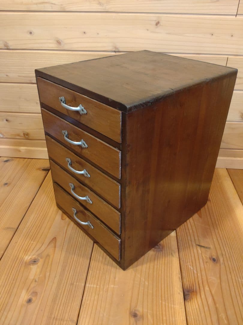 昭和レトロ３点セット　スツール　5段小引出し　ちゃぶ台　無垢材　小道具　民具