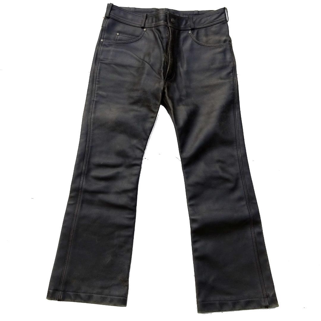 ハーレダビットソン革レザーパンツ ブーツカット革パンW36インチ黒バイク