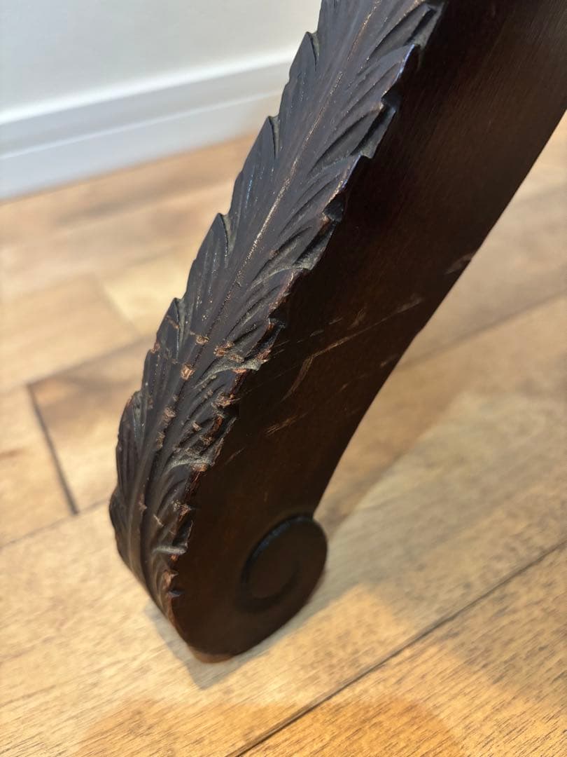 オリーブグリーン フリンジ付きスツール　ピアノ　椅子　彫刻　アンティーク