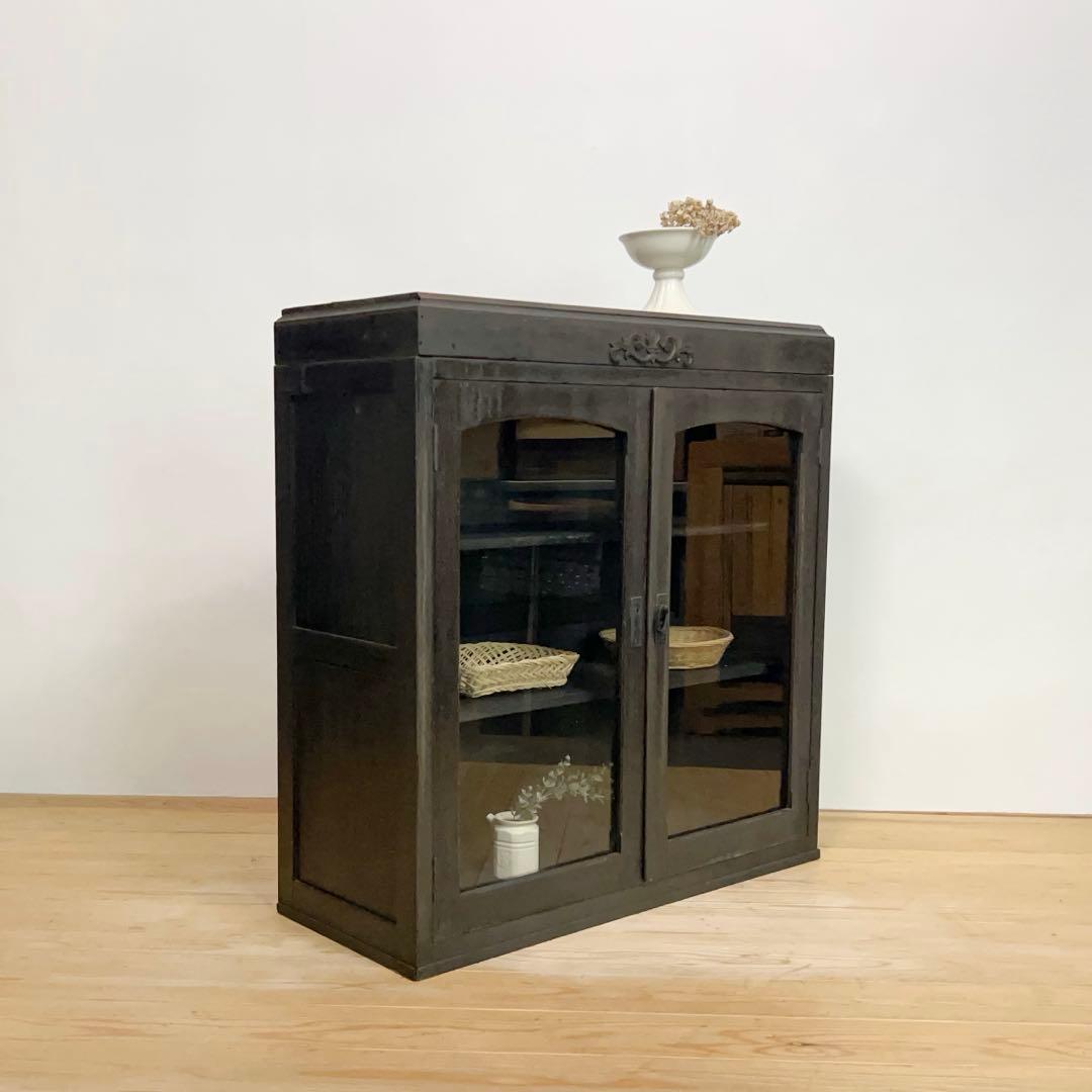 収納棚　ガラス棚　M077　古道具　古家具　ビンテージ　アンティーク　レトロ