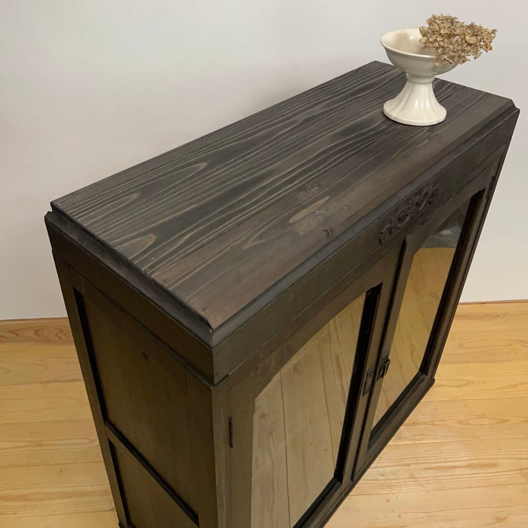 収納棚　ガラス棚　M077　古道具　古家具　ビンテージ　アンティーク　レトロ