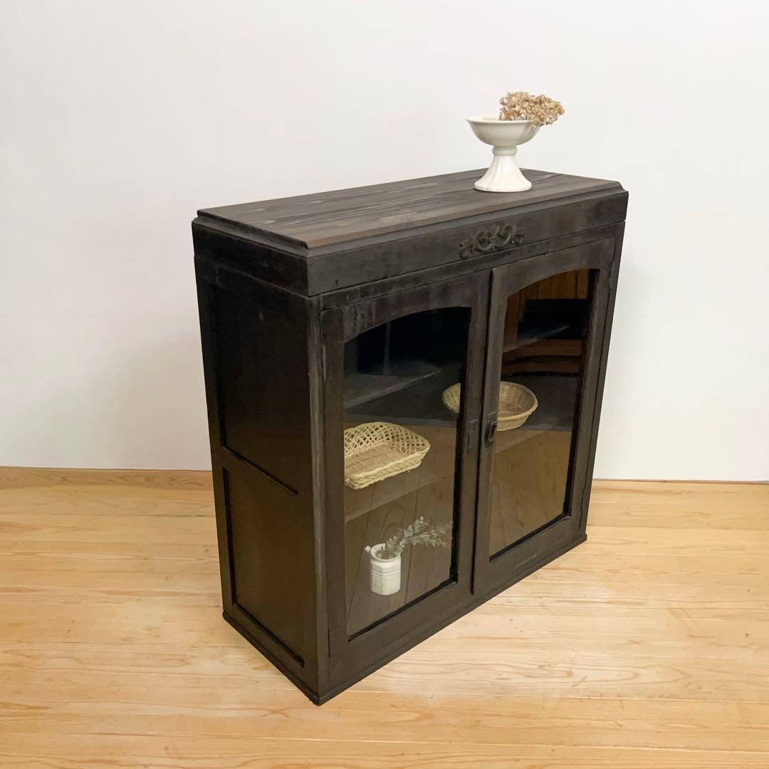 収納棚　ガラス棚　M077　古道具　古家具　ビンテージ　アンティーク　レトロ