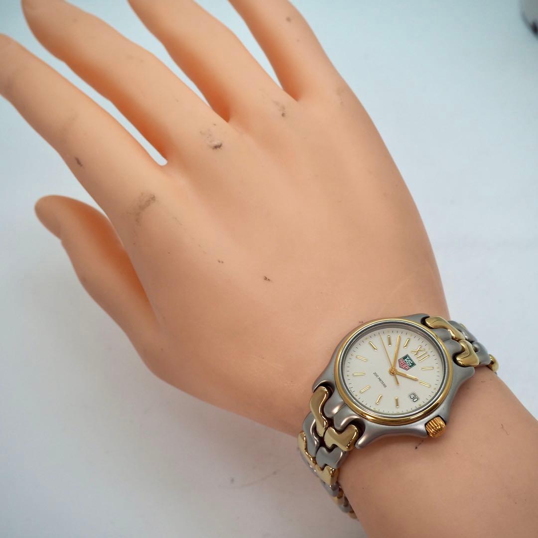 315 稼働【美品】タグホイヤー　時計　メンズ　箱付き　セル　コンビ　デイト