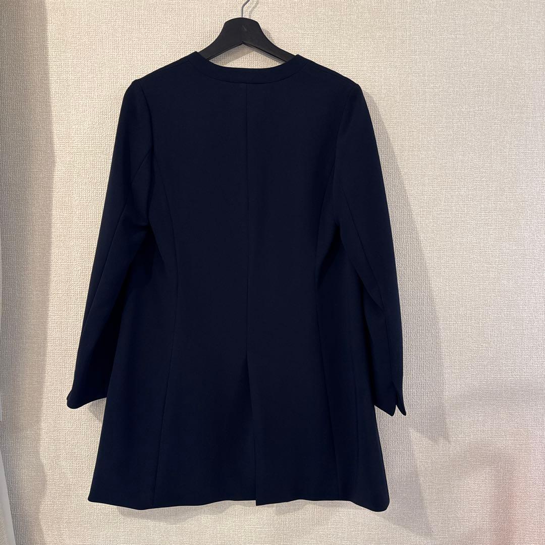 SOEJU ロングノーカラージャケット　ネイビー