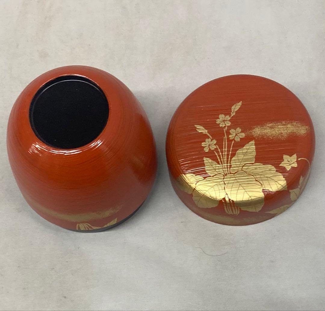 B532b「春の野蒔絵 朱刷目 中棗」熊谷秀穂作　共箱　薄茶器　茶道具