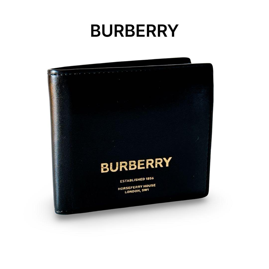 BURBERRY バーバリー 二つ折り財布 スムースレザー ブラックロゴ型押し