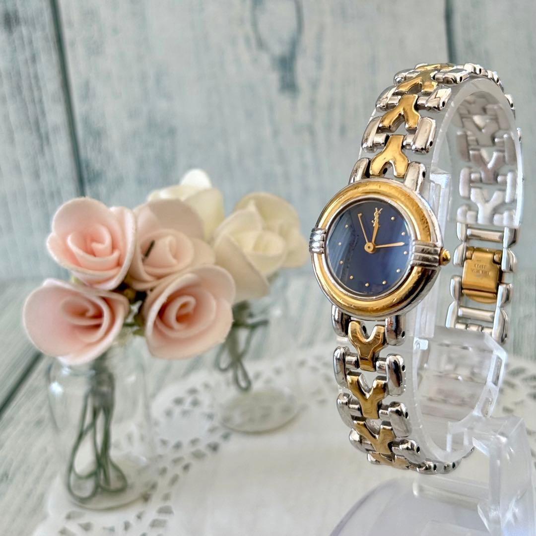 【希少】Yves Saint Laurent 腕時計 Yベルト ネイビー