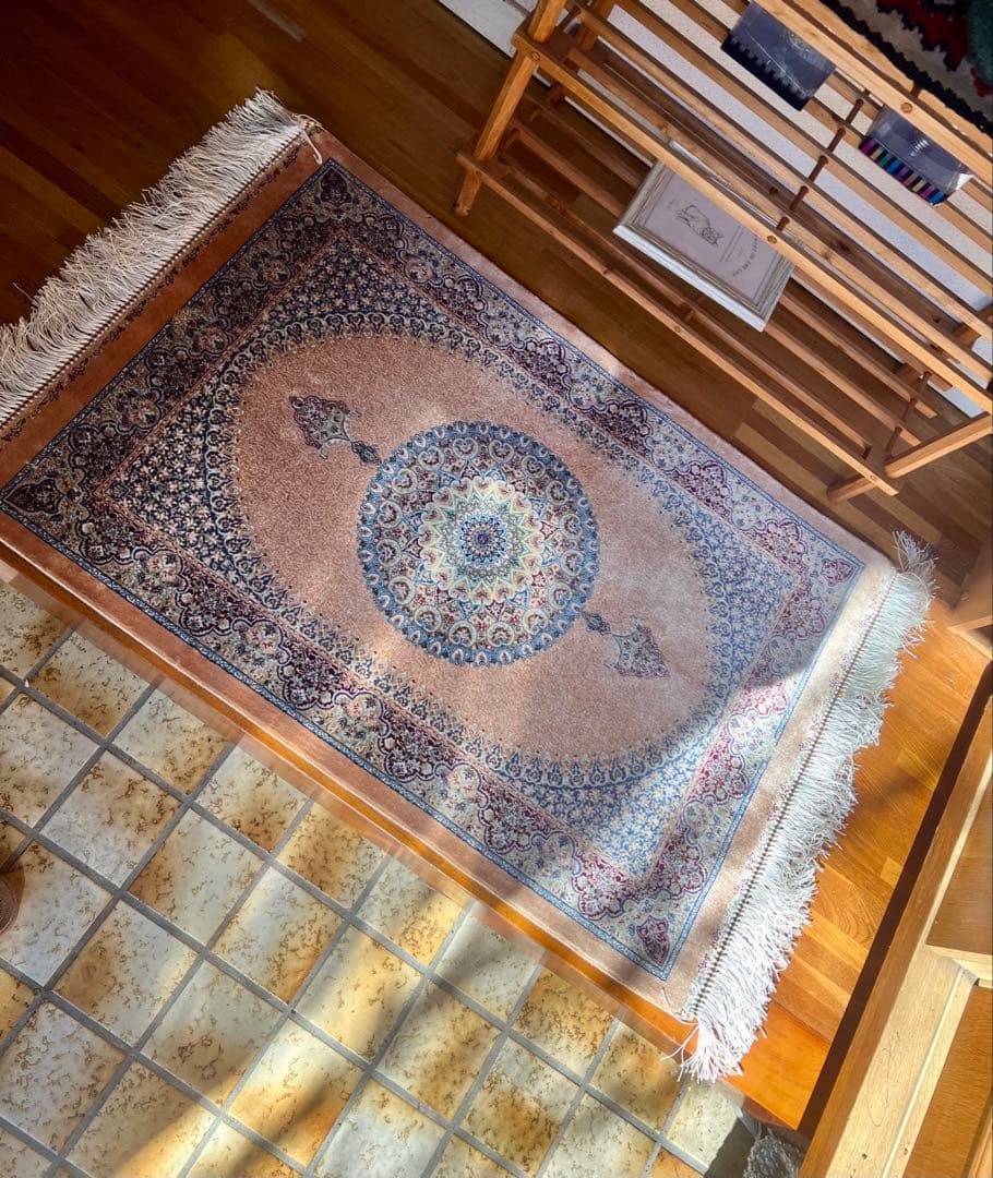 イラン、シルク銀柑敷物/サイズ:60x90cm…..mp1.