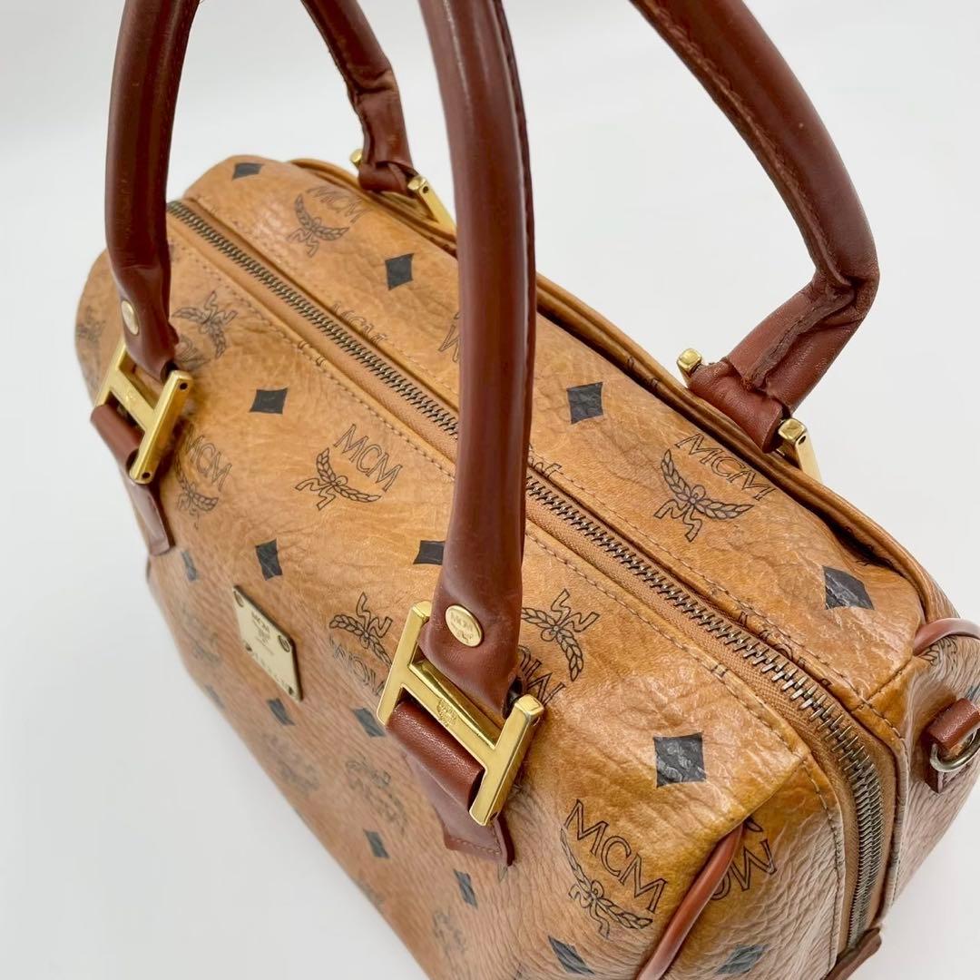 良品　エムシーエム　ヴィセトス　レザー　ミニボストンバッグ　金具付き　ブラウン