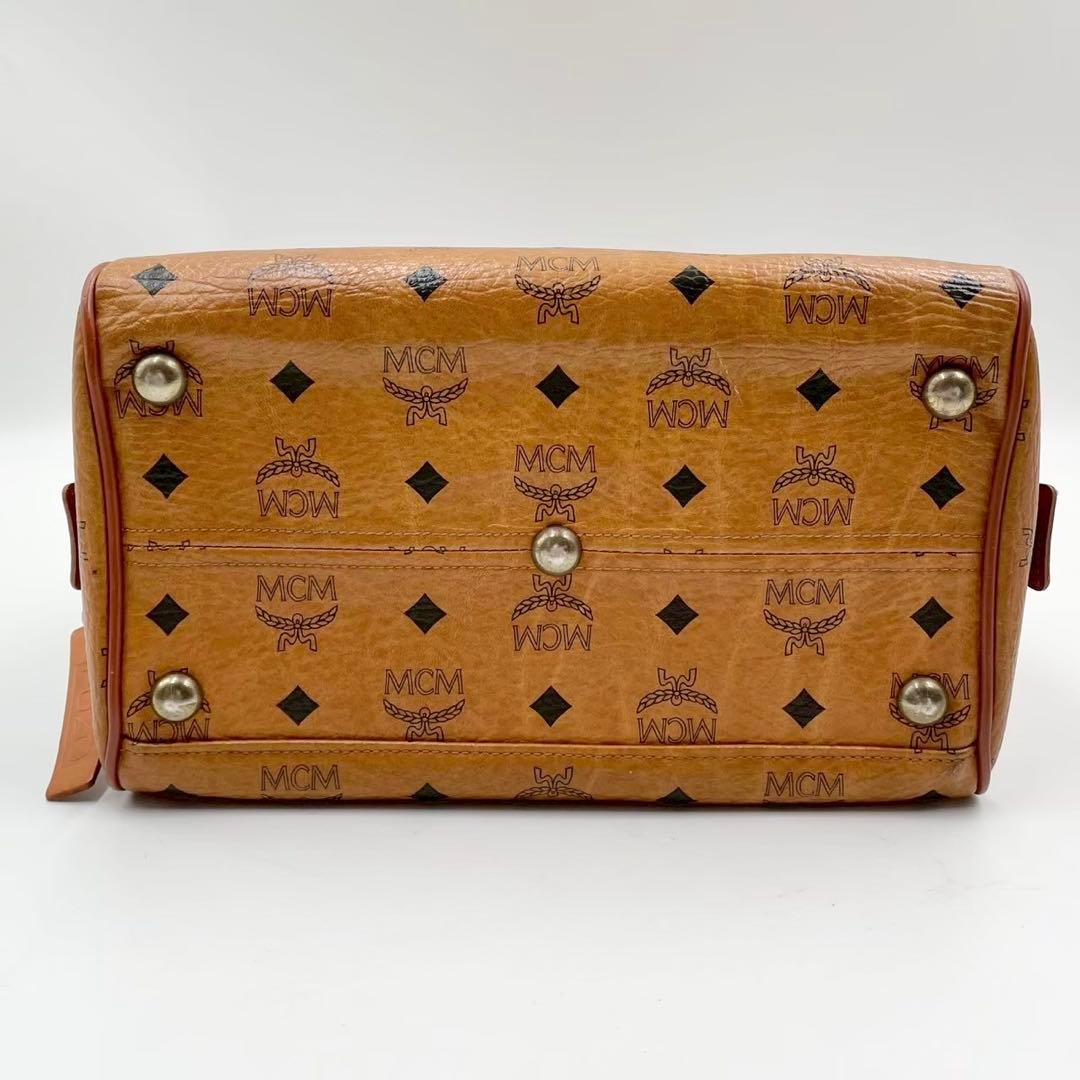 良品　エムシーエム　ヴィセトス　レザー　ミニボストンバッグ　金具付き　ブラウン