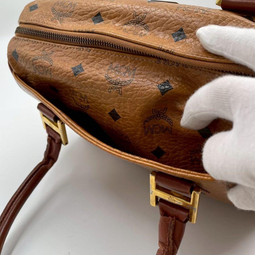 良品　エムシーエム　ヴィセトス　レザー　ミニボストンバッグ　金具付き　ブラウン