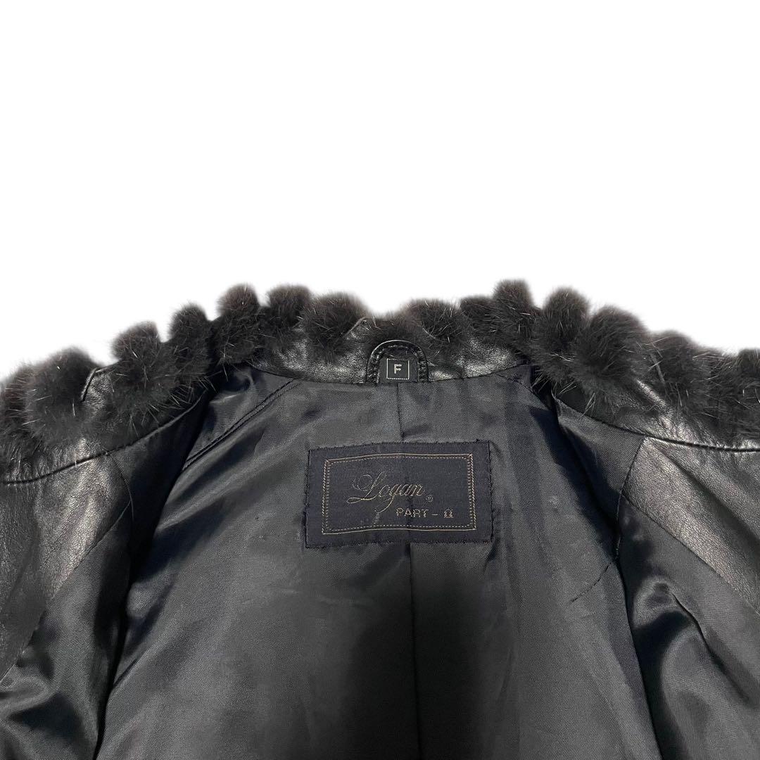 【vintage】牛革 マキシ丈カウレザー比翼ロングコート 日本製 ファー 黒L