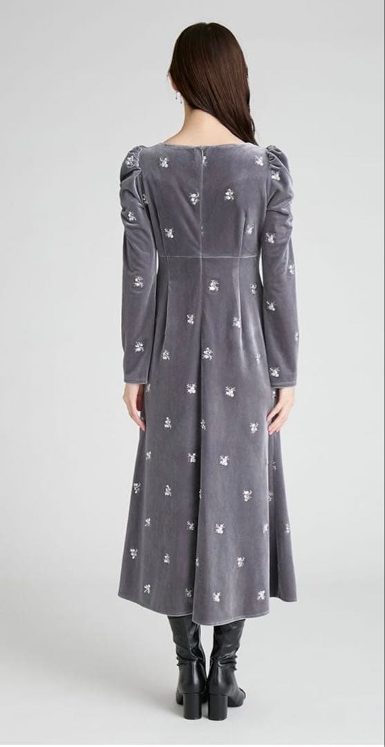 CELFORD 花柄刺繍ベロアワンピース36