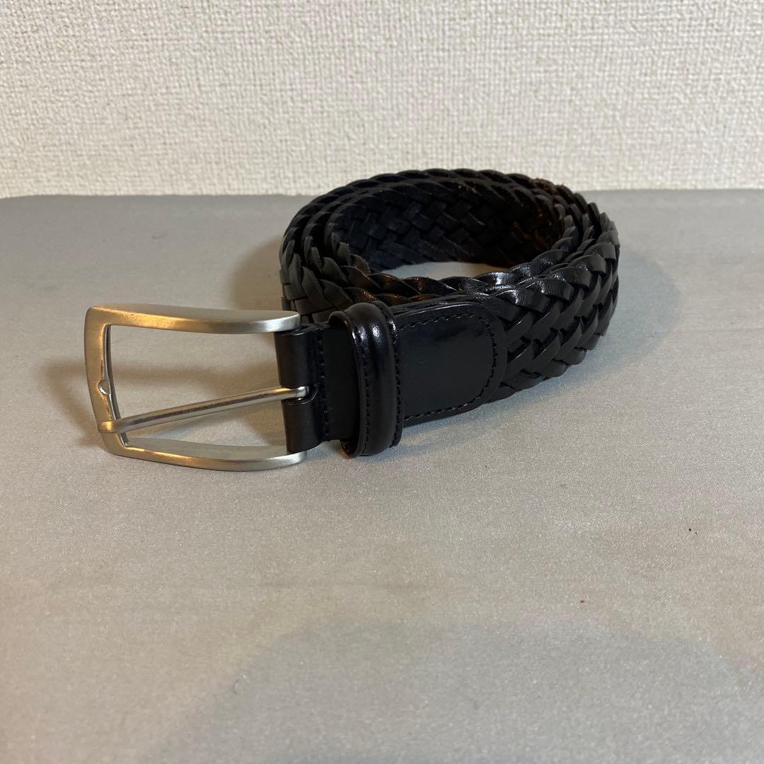 Anderson's 黒 編み込みレザーベルト　85