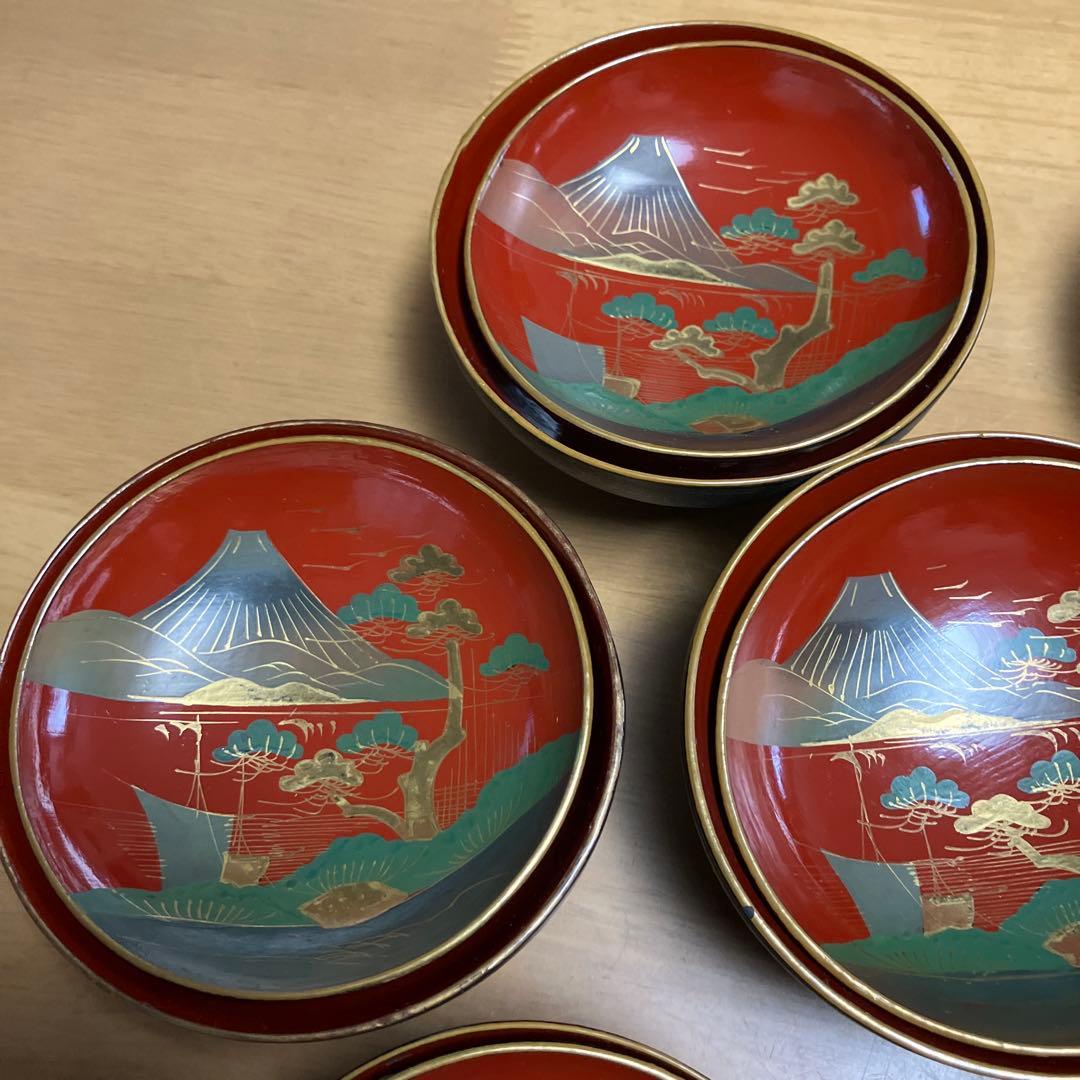 会津鉄錆塗（てつさびぬり）木製汁椀７客（明治〜大正時代）