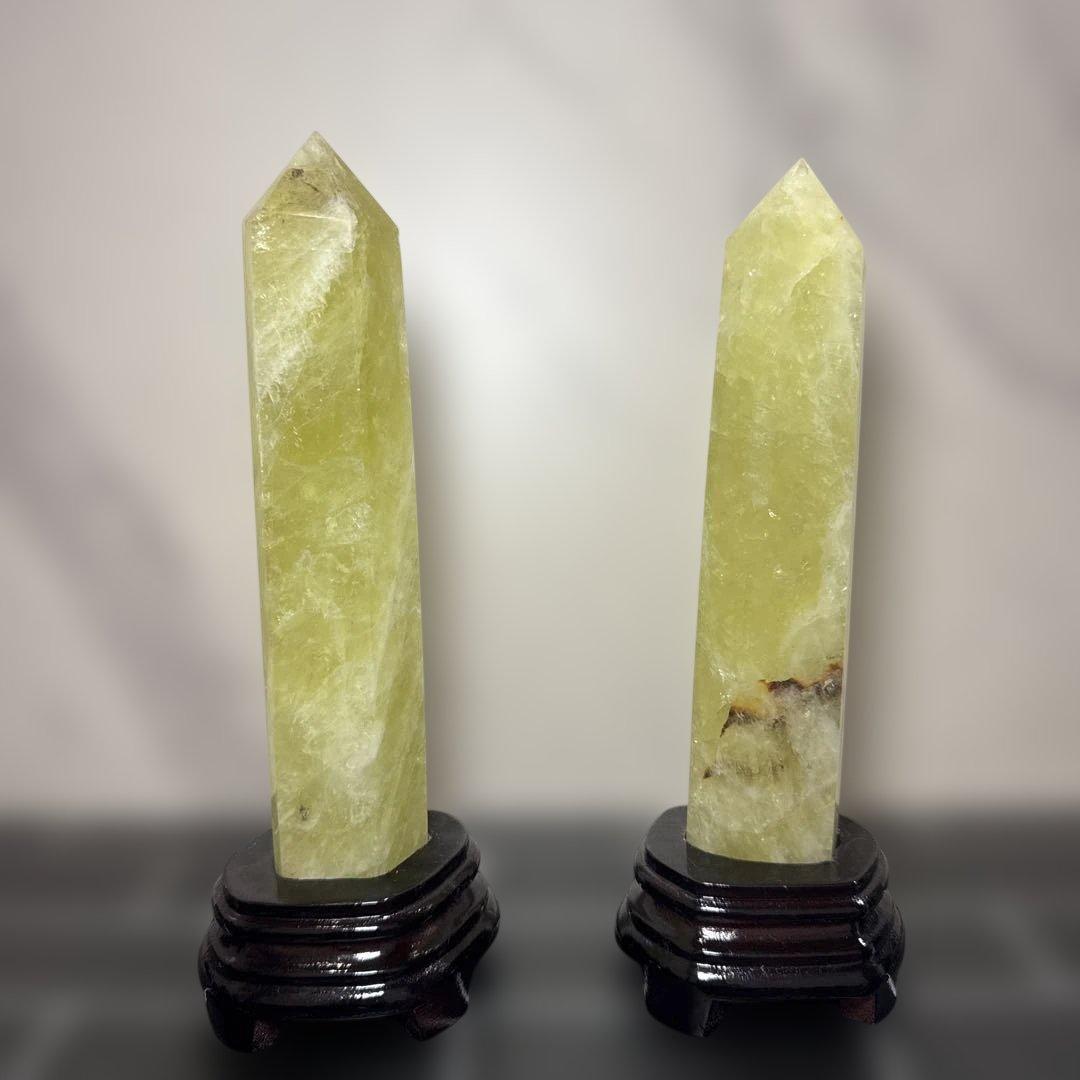 【高品質】大型 シトリンポイント 原石 台座付き 2本セット