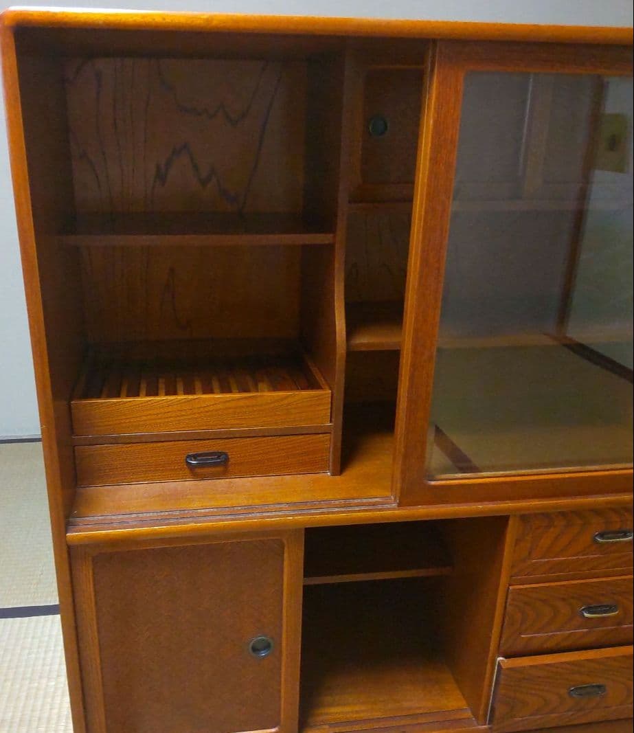 茶箪笥　和風木製ガラス扉収納棚