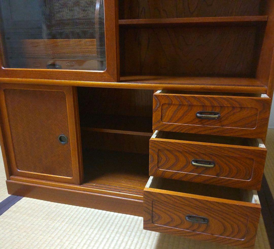 茶箪笥　和風木製ガラス扉収納棚