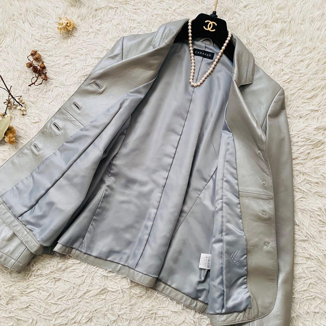 極美品 CARAVAN 最高級ラムレザー メタリックシルバー レザージャケット