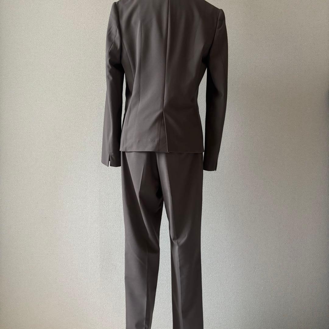 【大きい】グリーンレーベルリラクシング　パンツスーツ　L　ノーカラー　ブラウン